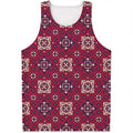 Red Boho Flower Pattern Print Men's Tank Top