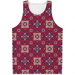 Red Boho Flower Pattern Print Men's Tank Top