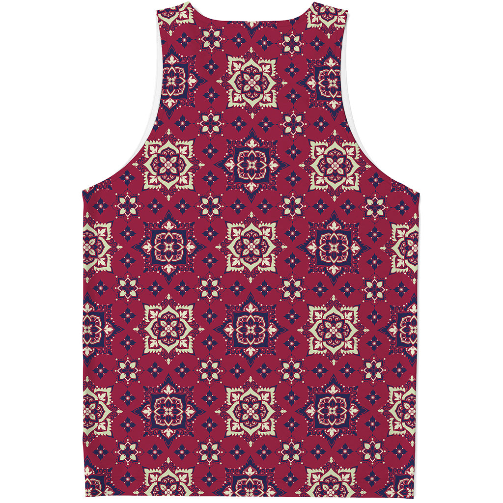 Red Boho Flower Pattern Print Men's Tank Top