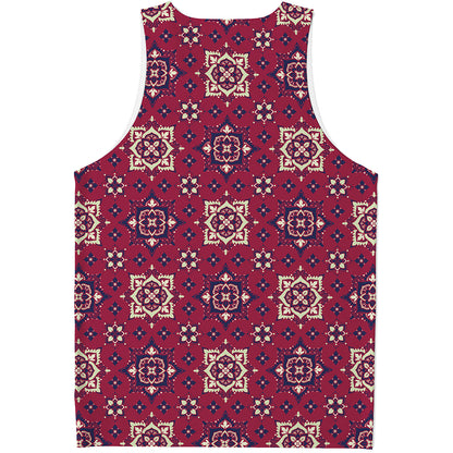 Red Boho Flower Pattern Print Men's Tank Top