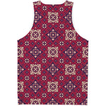 Red Boho Flower Pattern Print Men's Tank Top