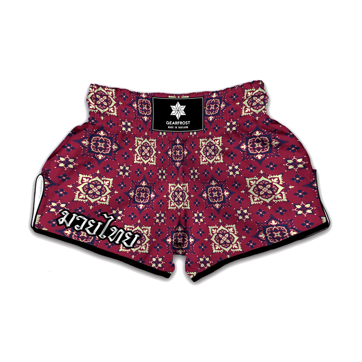 Red Boho Flower Pattern Print Muay Thai Boxing Shorts