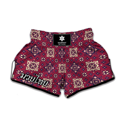Red Boho Flower Pattern Print Muay Thai Boxing Shorts