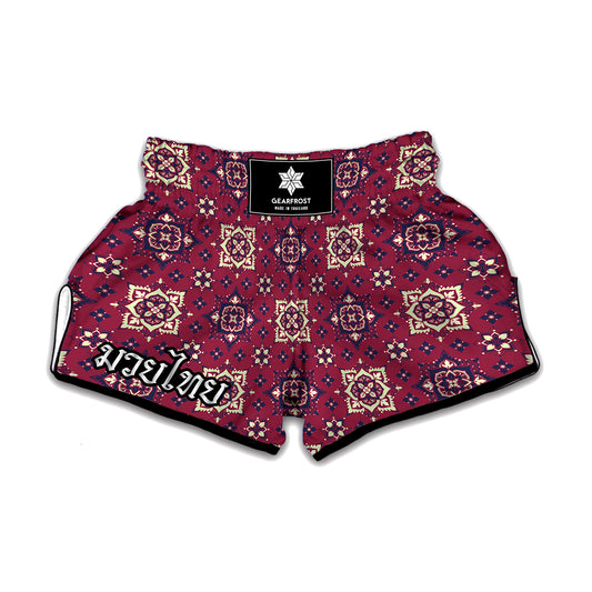 Red Boho Flower Pattern Print Muay Thai Boxing Shorts