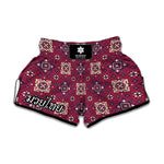 Red Boho Flower Pattern Print Muay Thai Boxing Shorts