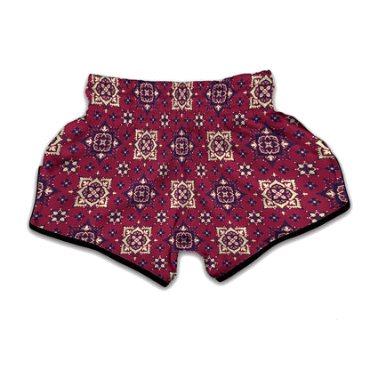 Red Boho Flower Pattern Print Muay Thai Boxing Shorts