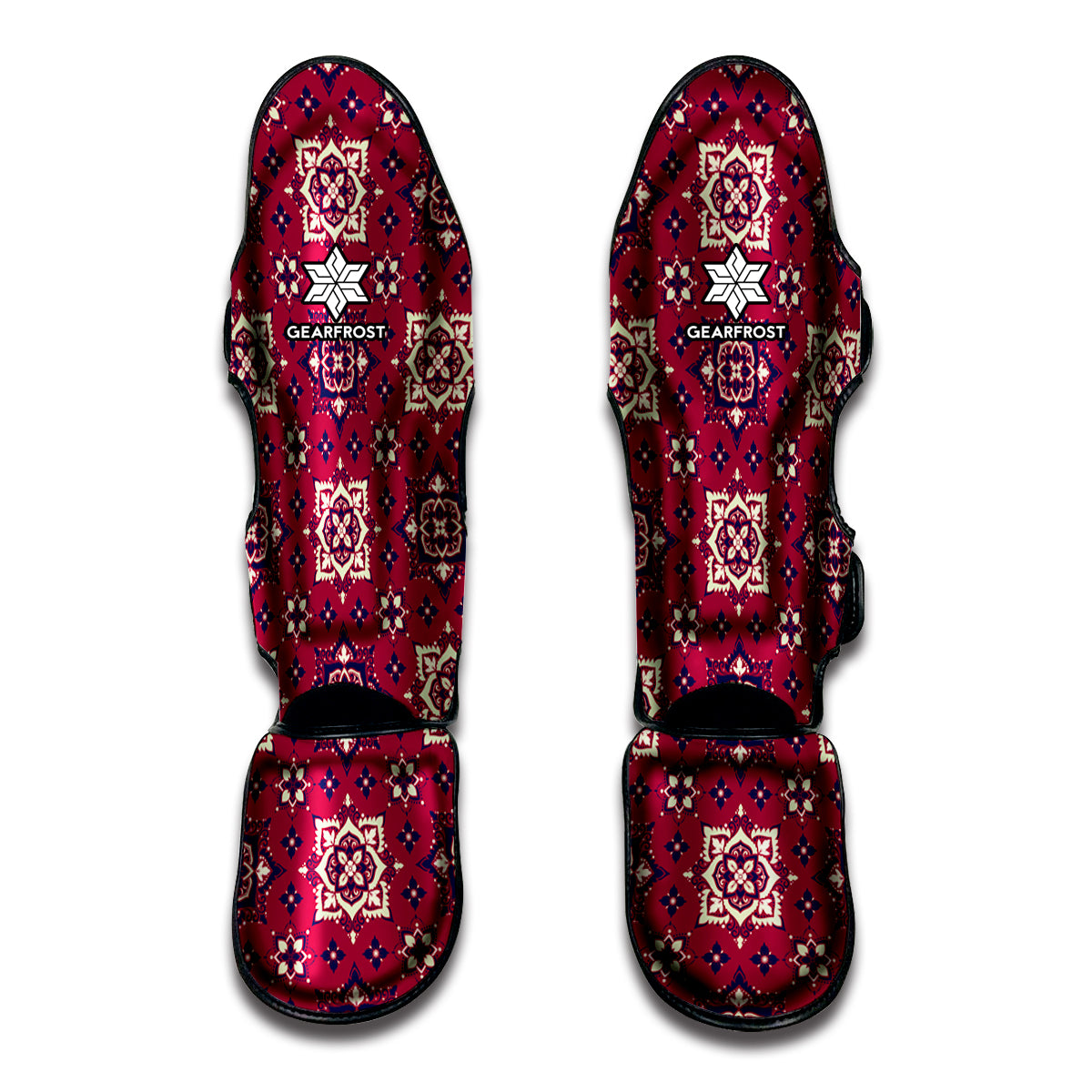 Red Boho Flower Pattern Print Muay Thai Shin Guard