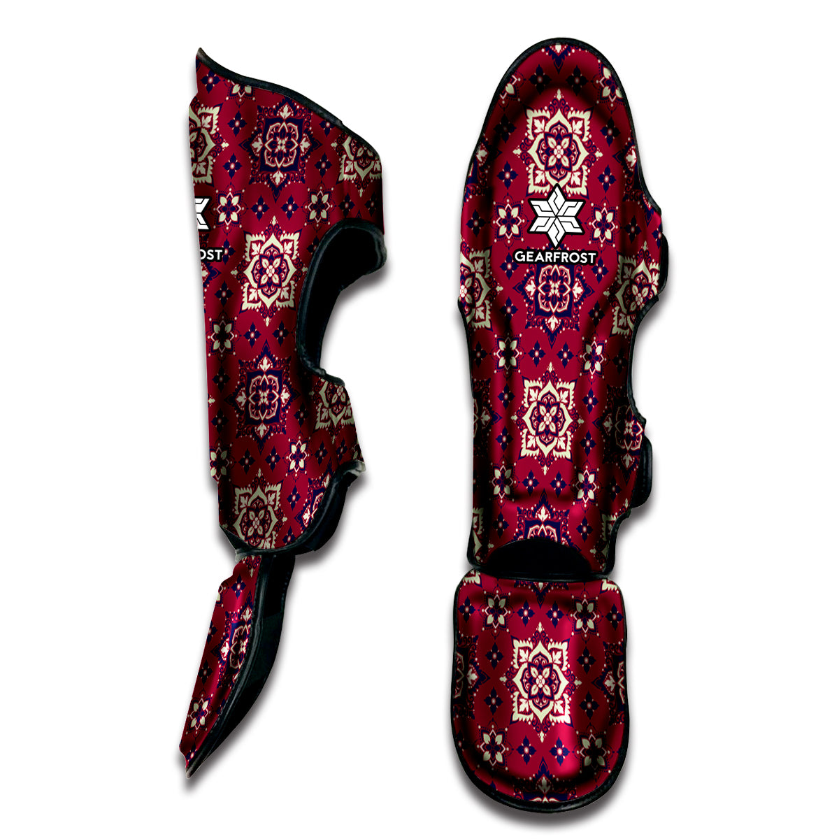 Red Boho Flower Pattern Print Muay Thai Shin Guard