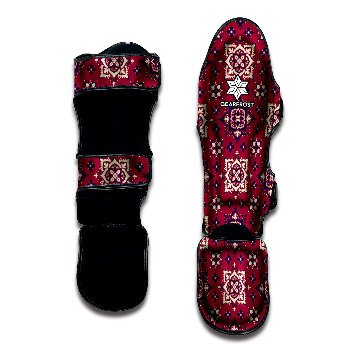 Red Boho Flower Pattern Print Muay Thai Shin Guard