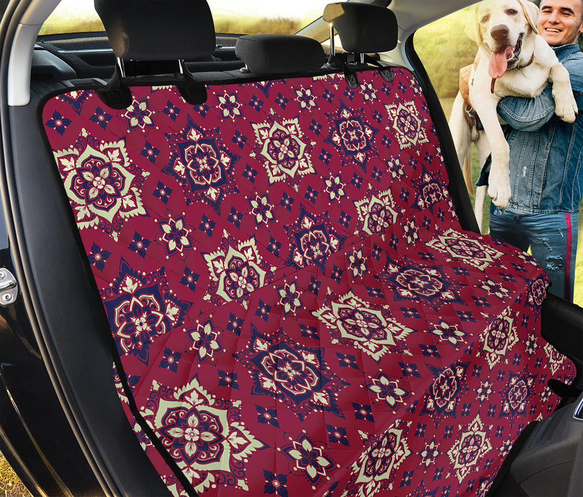 Red Boho Flower Pattern Print Pet Car Back Seat Cover