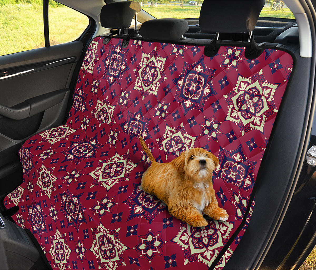 Red Boho Flower Pattern Print Pet Car Back Seat Cover