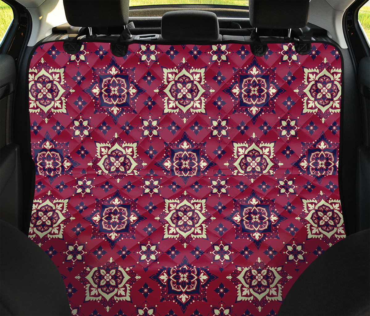 Red Boho Flower Pattern Print Pet Car Back Seat Cover