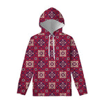 Red Boho Flower Pattern Print Pullover Hoodie