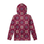 Red Boho Flower Pattern Print Pullover Hoodie