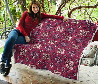 Red Boho Flower Pattern Print Quilt