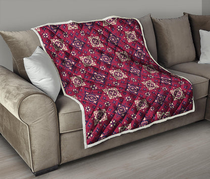 Red Boho Flower Pattern Print Quilt