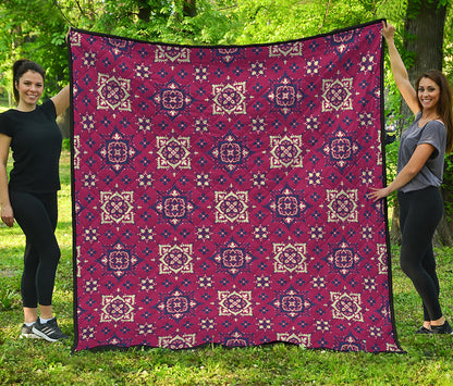 Red Boho Flower Pattern Print Quilt