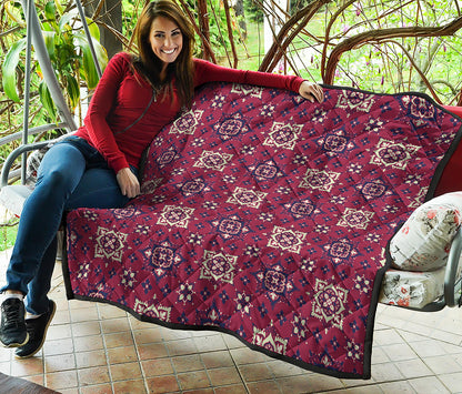 Red Boho Flower Pattern Print Quilt