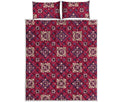 Red Boho Flower Pattern Print Quilt Bed Set