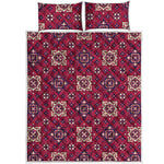 Red Boho Flower Pattern Print Quilt Bed Set
