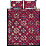 Red Boho Flower Pattern Print Quilt Bed Set