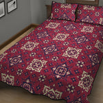 Red Boho Flower Pattern Print Quilt Bed Set