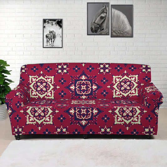 Red Boho Flower Pattern Print Sofa Cover
