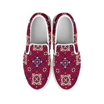 Red Boho Flower Pattern Print White Slip On Shoes