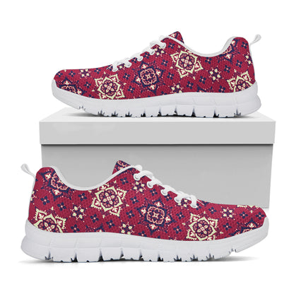 Red Boho Flower Pattern Print White Sneakers