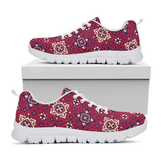 Red Boho Flower Pattern Print White Sneakers