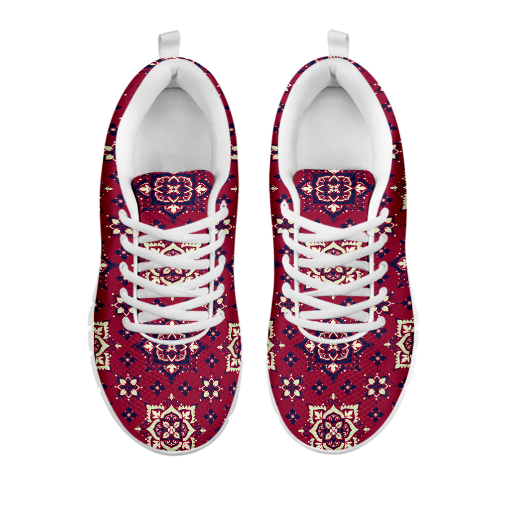 Red Boho Flower Pattern Print White Sneakers