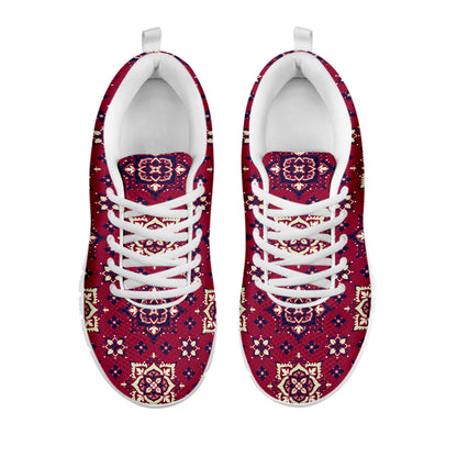 Red Boho Flower Pattern Print White Sneakers