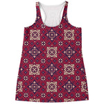 Red Boho Flower Pattern Print Women's Racerback Tank Top