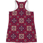 Red Boho Flower Pattern Print Women's Racerback Tank Top