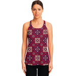 Red Boho Flower Pattern Print Women's Racerback Tank Top