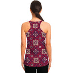 Red Boho Flower Pattern Print Women's Racerback Tank Top