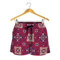 Red Boho Flower Pattern Print Women's Shorts