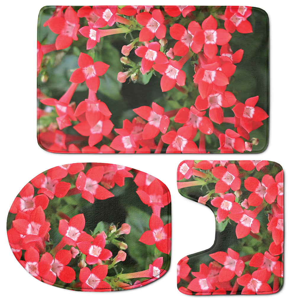 Red Bouvardia Print 3 Piece Bath Mat Set
