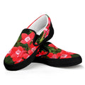 Red Bouvardia Print Black Slip On Sneakers