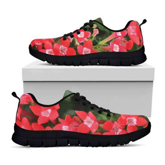 Red Bouvardia Print Black Sneakers