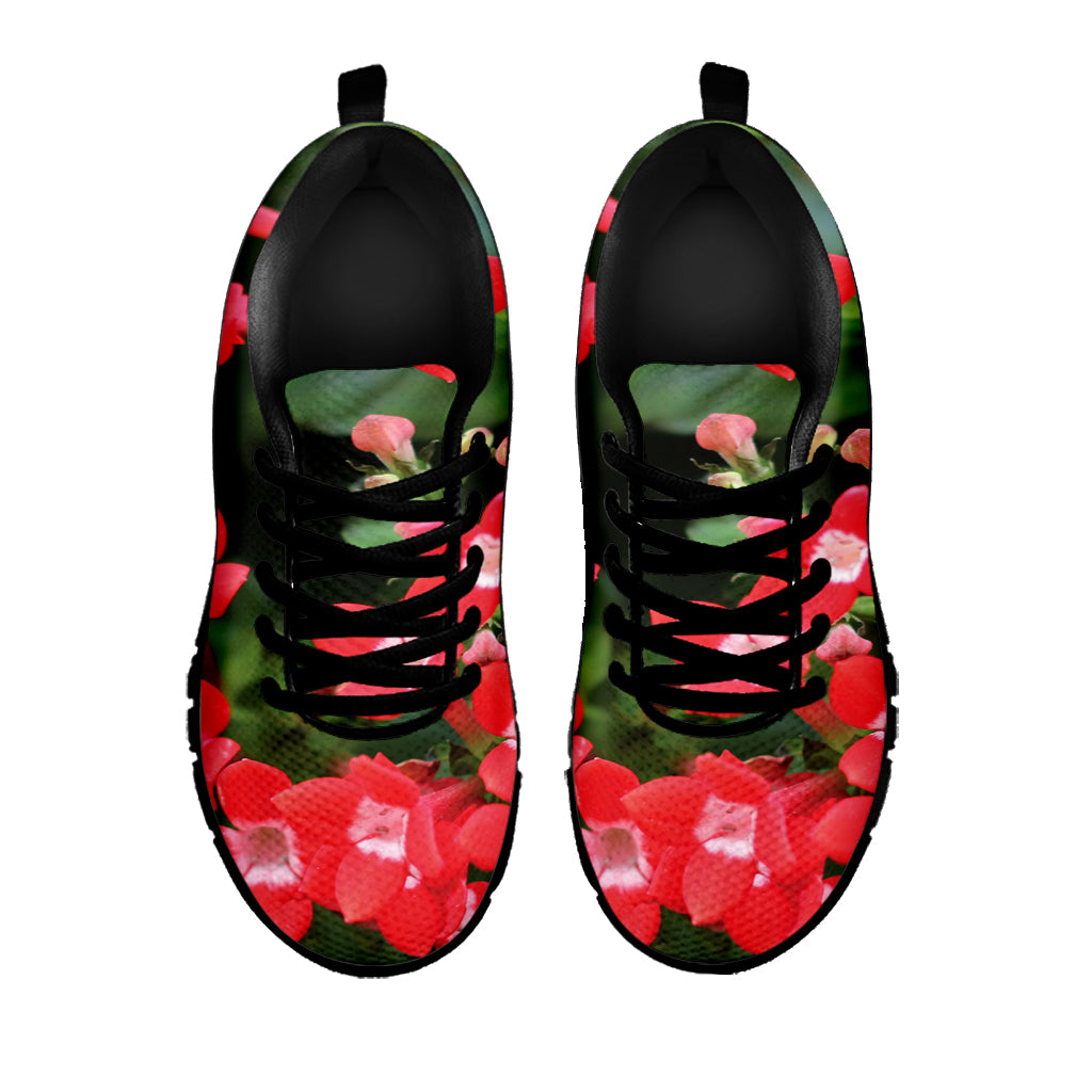 Red Bouvardia Print Black Sneakers