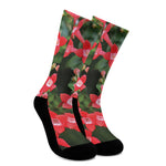 Red Bouvardia Print Crew Socks