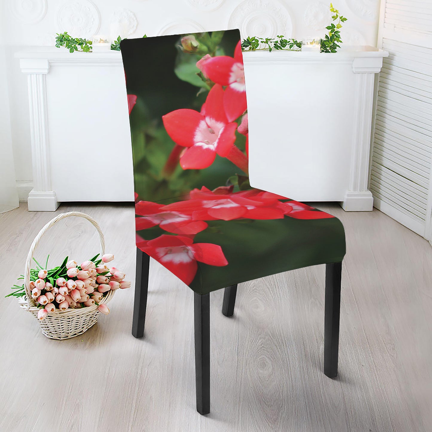 Red Bouvardia Print Dining Chair Slipcover
