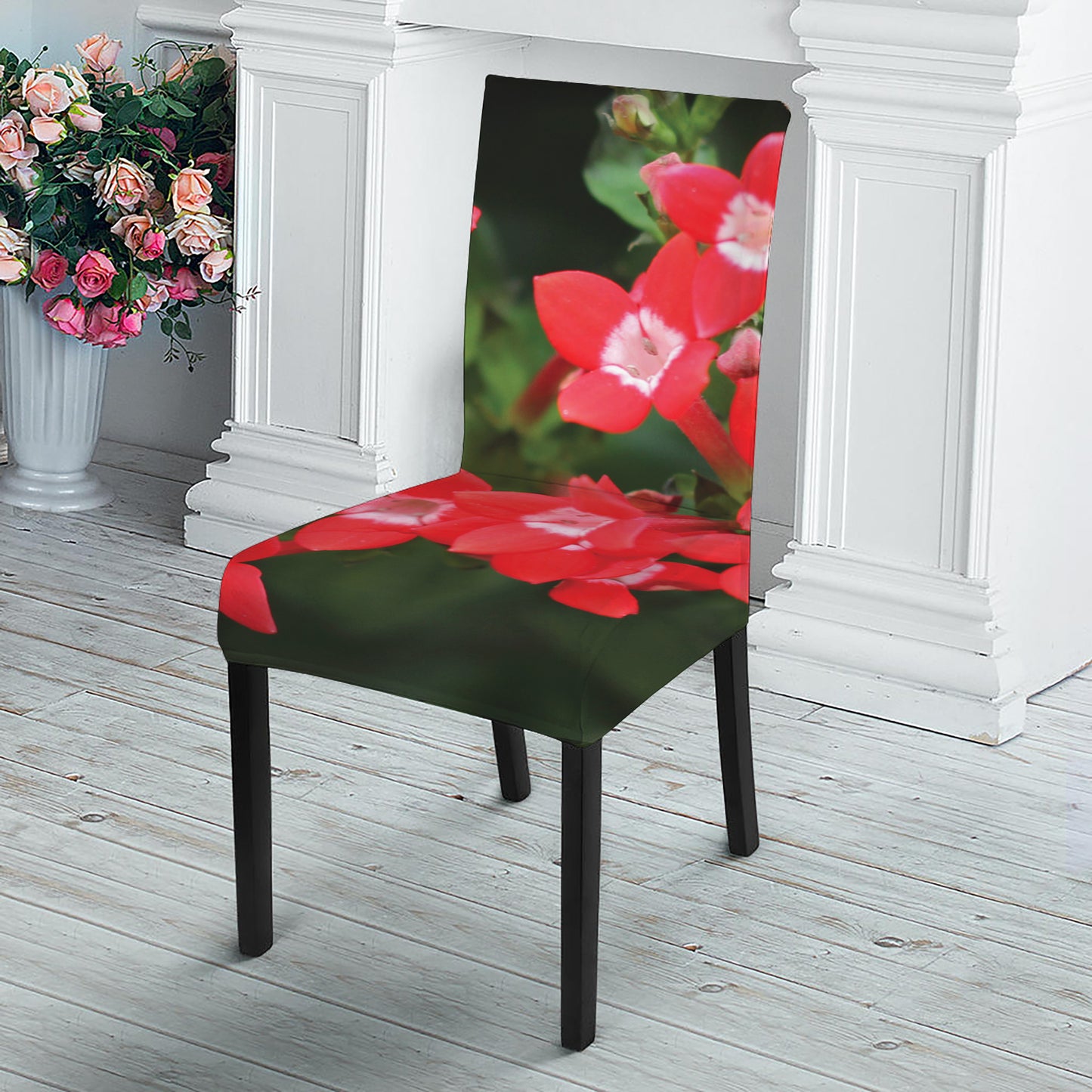 Red Bouvardia Print Dining Chair Slipcover