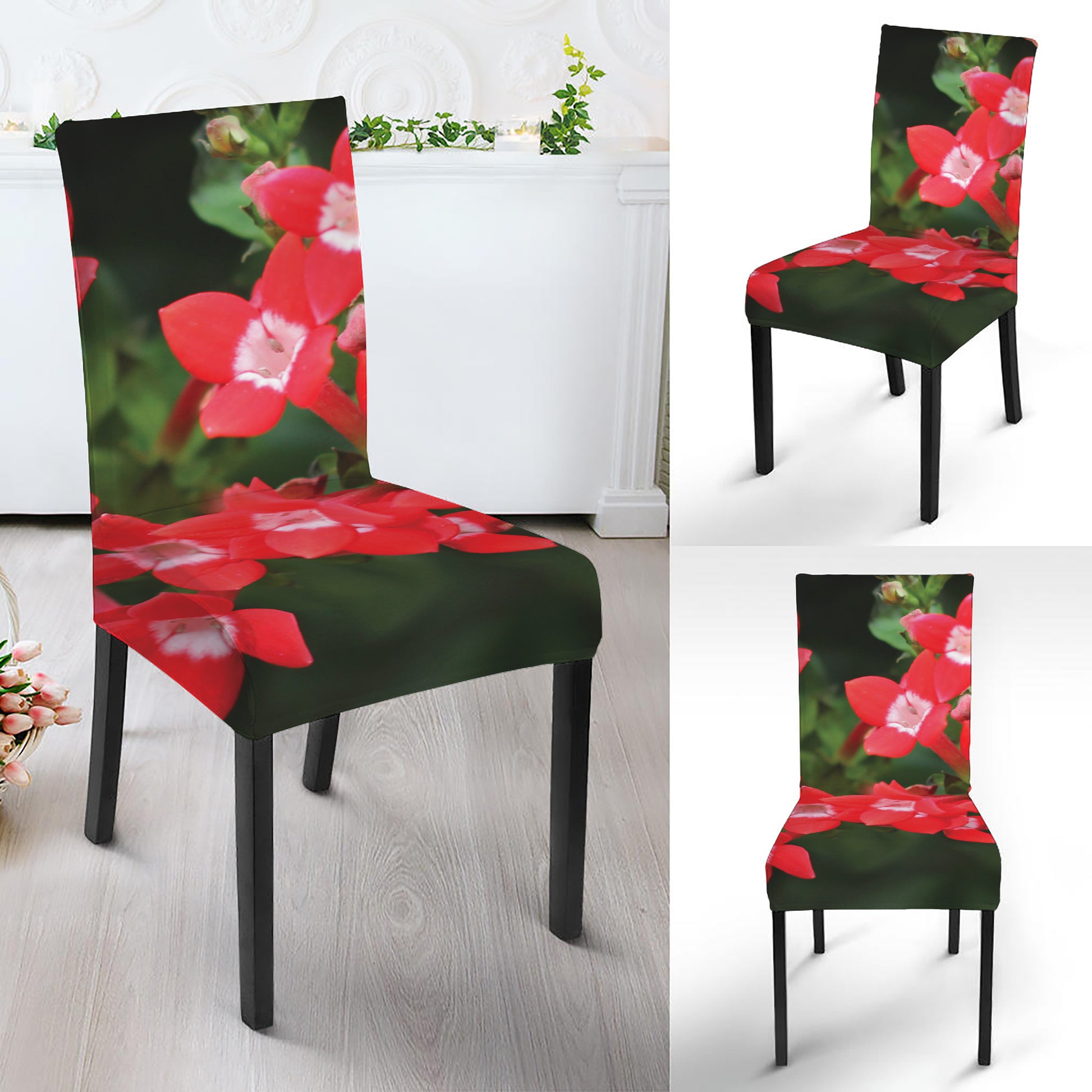 Red Bouvardia Print Dining Chair Slipcover