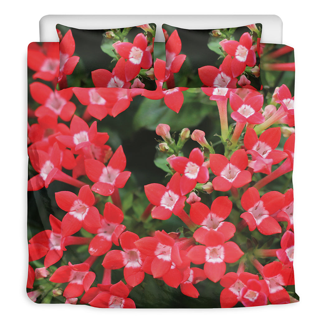 Red Bouvardia Print Duvet Cover Bedding Set
