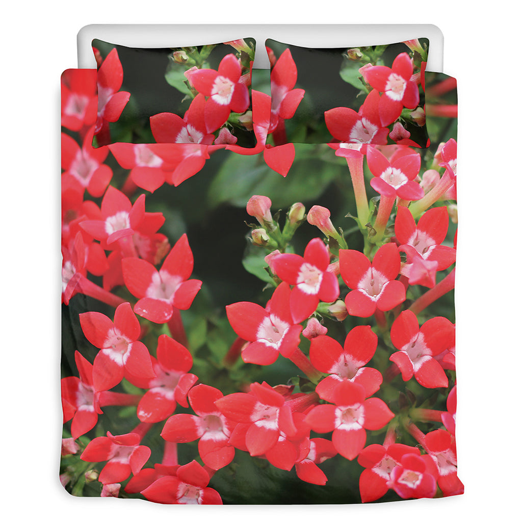 Red Bouvardia Print Duvet Cover Bedding Set
