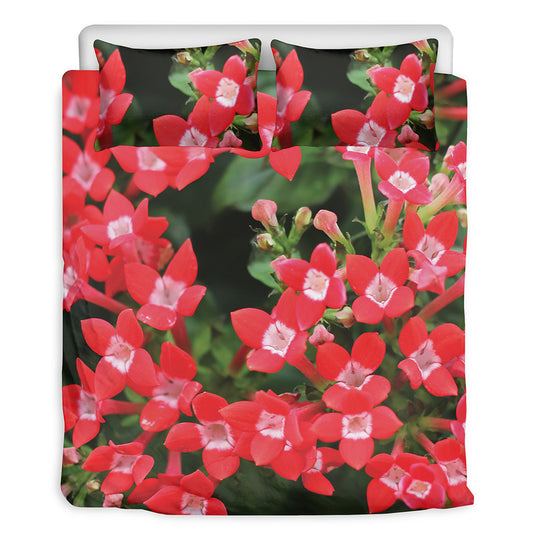 Red Bouvardia Print Duvet Cover Bedding Set