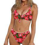 Red Bouvardia Print Front Bow Tie Bikini