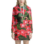Red Bouvardia Print Hoodie Dress